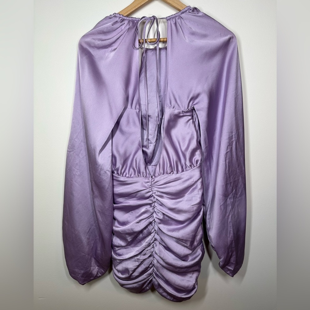House of‎ CB Lilac Kate Orchid Satin Wrap Front Mini Dress Medium - Picture 13 of 13